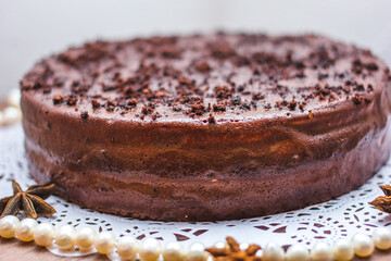 tasty homemade chocolate cake on table