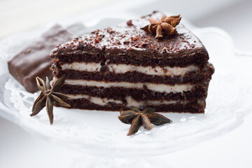 tasty homemade chocolate cake on table