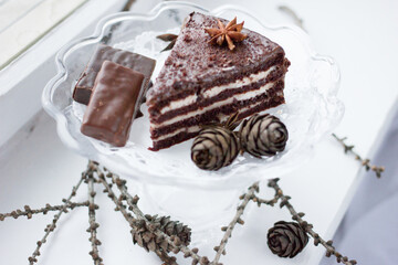tasty homemade chocolate cake on table