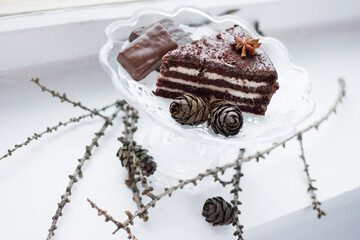 tasty homemade chocolate cake on table