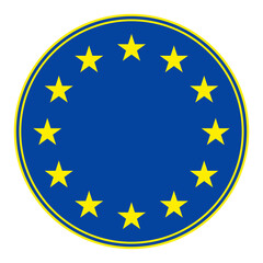illustration European Union flag. Circle of yellow gold stars over dark blue background.