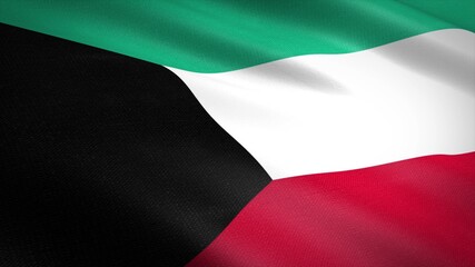 Obraz premium Flag of the State of Kuwait. Realistic waving flag 3D render illustration with highly detailed fabric texture