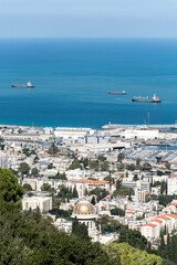 Fototapeta na wymiar Haifa Bay area and the Bahai Temple Israel