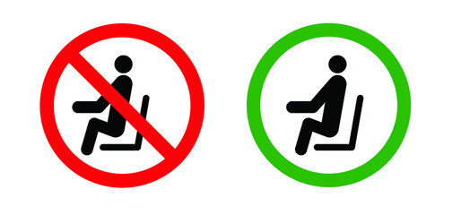 Caution signboard, Safety icon. Do not lean on door, glass, wall, gate or railing. Don&rsquo;t sit here on stairs or climp. Vector stickman climb, Signs for climbing on balustradeor barrier. Do not enter
