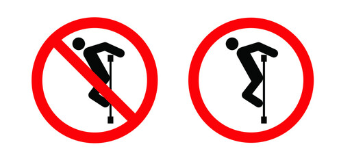 Caution signboard, Safety icon. Do not lean on door, glass, wall, gate or railing. Don’t sit here on stairs or climp. Vector stickman climb, Signs for climbing on balustradeor barrier. Do not enter