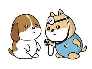 病気の子犬の診察