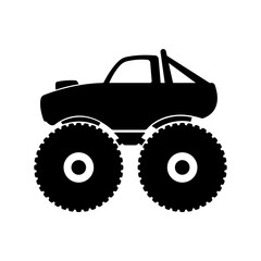 Monster truck icon. Big foot. Black silhouette. Side view. Vector flat graphic illustration. The isolated object on a white background. Isolate. © far700