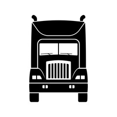 Truck icon. Tractor logo. Black silhouette. Front view. Vector flat graphic illustration. The isolated object on a white background. Isolate.