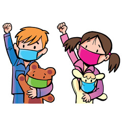 children stay at home in isolation and fight against Covide 19 