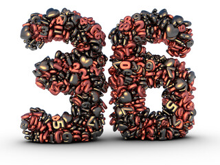 Zahl 36 aus Nummern und Herzen