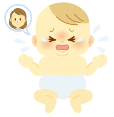 おむつ姿で哺乳瓶が欲しくて泣く表情の赤ちゃん＿ベビー全身イラスト66
