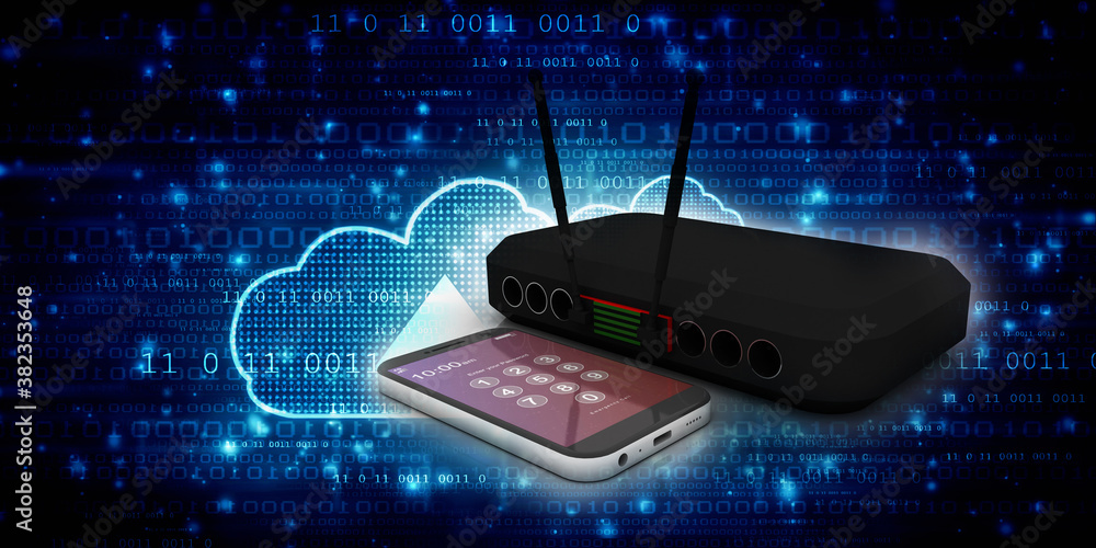 Poster 3d rendering transmitter wifi with mobile phone
