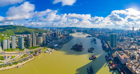 Aerial photography of China's Macau Peninsula and Zhuhai city scenery