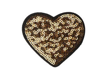 Golden heart sequin patch isolated on white background