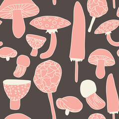 Cute vector pattern with mushrooms - obrazy, fototapety, plakaty