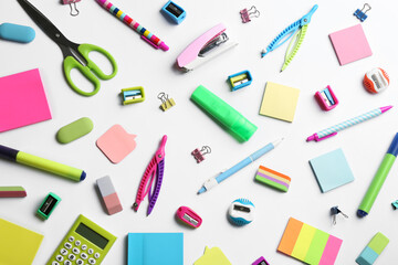 School stationery on white background, flat lay. Back to school