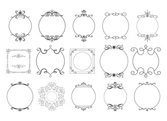 Elegant circle vintage frames. Retro wedding borders. Vector isolated illustration.