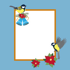 Vector Christmas card with titmouse and bells