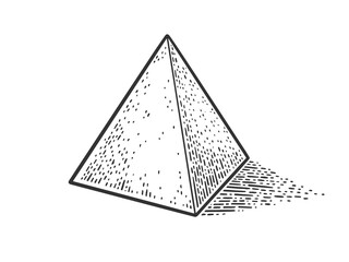 Pyramid sphere geometric shape sketch engraving vector illustration. T-shirt apparel print design. Scratch board imitation. Black and white hand drawn image.