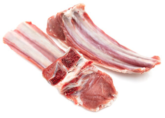 Lamb ribs with meat isolated on a white background.