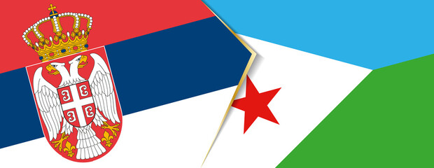 Serbia and Djibouti flags, two vector flags.