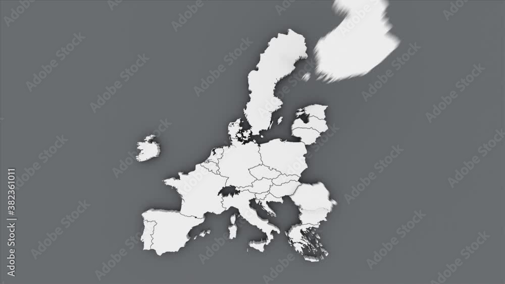 Poster animated map of the european union, white map on a gray background. animation with alpha canal