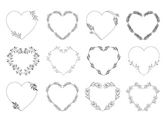 Ornate floral frames. Heart wreaths. Vector cute illustration. - 382361421