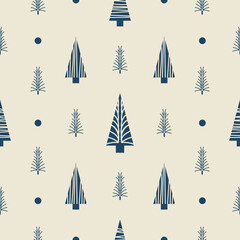 Vector ecru grey Christmas tree seamless pattern light