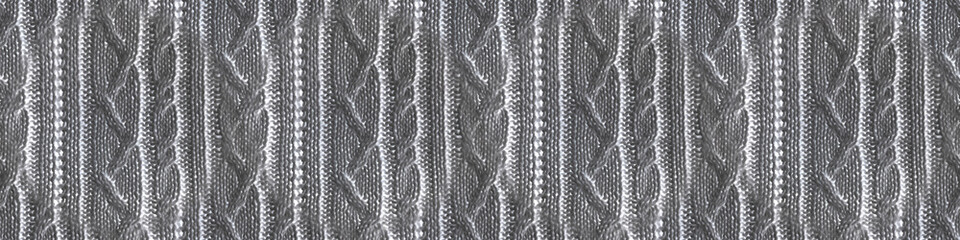 Grey Threads Texture. Abstract Knitting Fabric. 