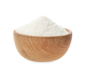 Wooden bowl with natural salt isolated on white