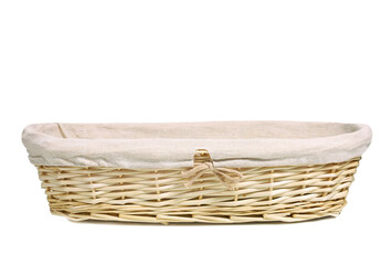 Straw basket isolated on white background.Food container.