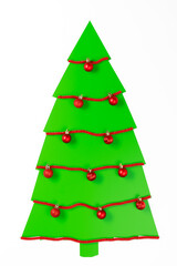 Alternative Christmas tree. Top view of a Christmas tree made from white sheets of paper on a green background. Vertical orientation, flat lay.
