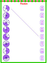 Select the correct fraction for the shape. math sheet for children