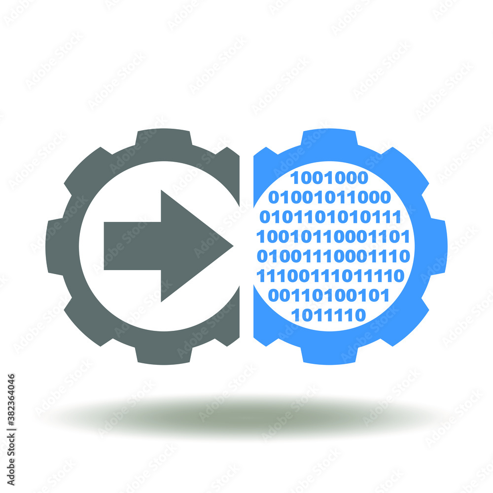 Poster cog wheel arrow number zero one icon vector. digital transformation symbol.