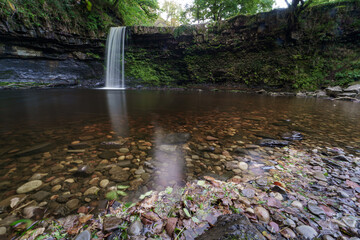 Sgwd Gwladys Waterfall of Waterfall Country in Brecon Beacons National Park and Fforest Fawr...