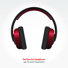 Shiny Metallic Dark Blue or Crimson and Gray Over-ear Headphones vector icon or illustration