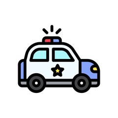 transportation icons related police car with lights and star vectors with editable stroke,