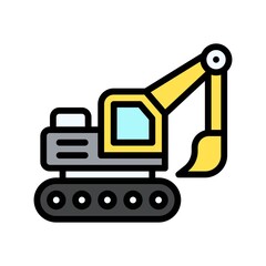 transportation icons related excavator truck with tires vectors with editable stroke,