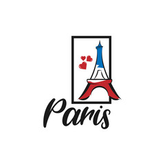 Symbol Paris. Fashion print for female wear. Template for t shirt, apparel, card, poster. Eiffel Tower and heart as symbol of love. Design element. Vector illustration