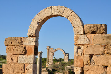Stone arches at Leptis Magna, Khoms, Libya. UNESCO world heritage site.