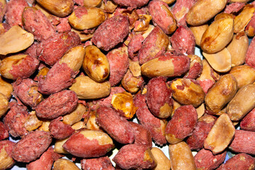 close-up on fried salted peanuts. selective focus