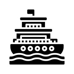 transportation icons related boat or ship with flag and water waves vectors in solid design,