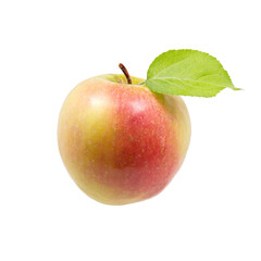 Apple with green leaf