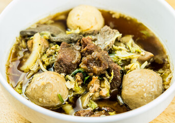 Braised Beef Soup in bowl, Thai street food.