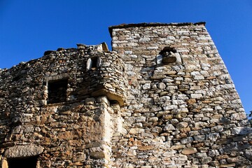 Ruins of old tower at the village of Vathia in the region of Mani in southeastern Peloponnese, Greece.
