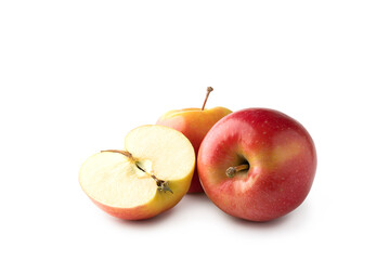 Three fresh red Gala apples isolated on white background. Clipping path
