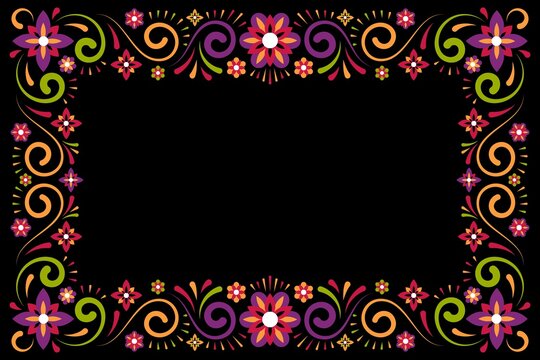 Floral ornament decorative frame on black background