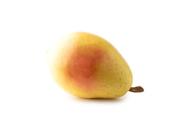 Single fresh yellow pear isolated on white background. Clipping pat