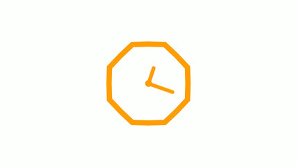 Orange color counting down 12 hours clock icon on white background,clock icon without trick