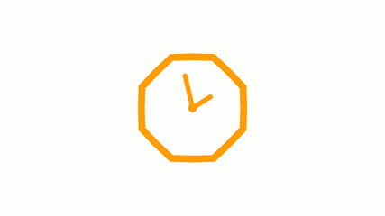 Orange color counting down 12 hours clock icon on white background,clock icon without trick